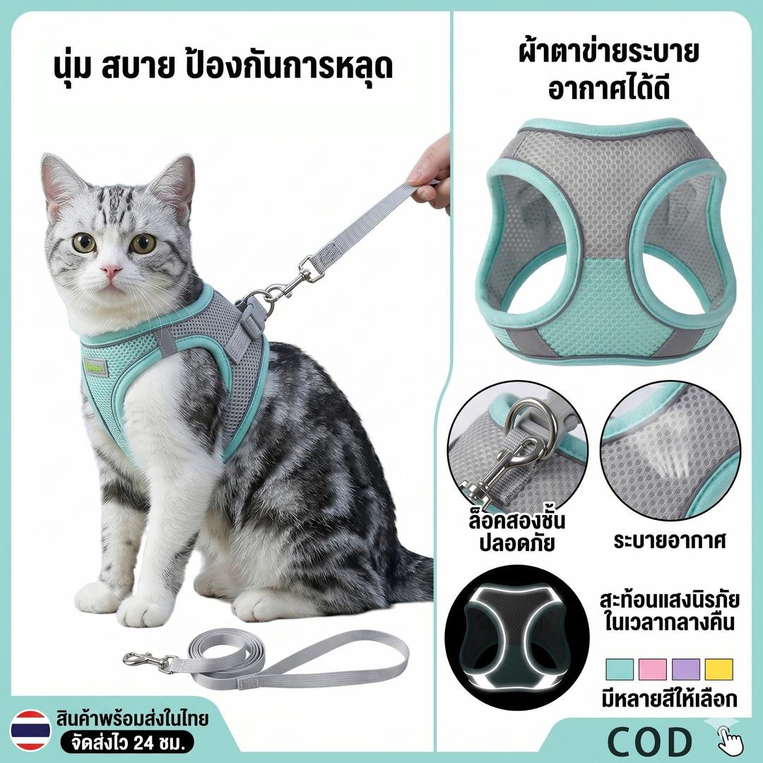 สายจูงสัตว์เลี้ยง สายจูงแมวรัดอก จูงหมา สําหรับสัตว์เลี้ยง สุนัข แมว กระต่าย ขนาดเล็ก เสื้อจูงแมว