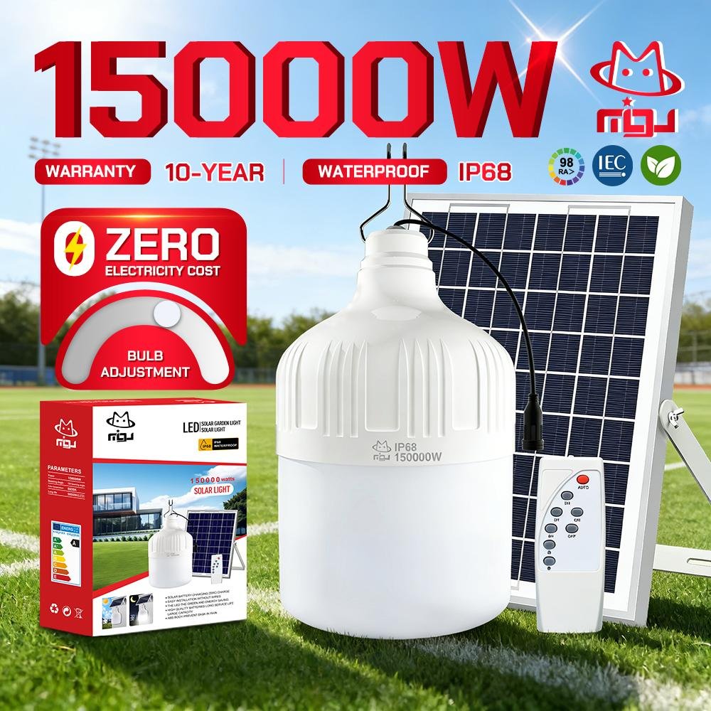 MIGU【รับประกัน 30 ปี】150000W ไฟโซล่าเซลล์ หลอดไฟโซล่าเซลล์ ไฟโซล่า ไฟแคมป์ปิ้ง พร้อมรีโมท หลอดไฟแบบพกพา โคมไฟพลังงานแสงอาทิตย์ สว่างขึ้นโดยอัตโนมัติหลังจากมืด Solar Light Outdoor กันน้ำ IP68 Camping ส